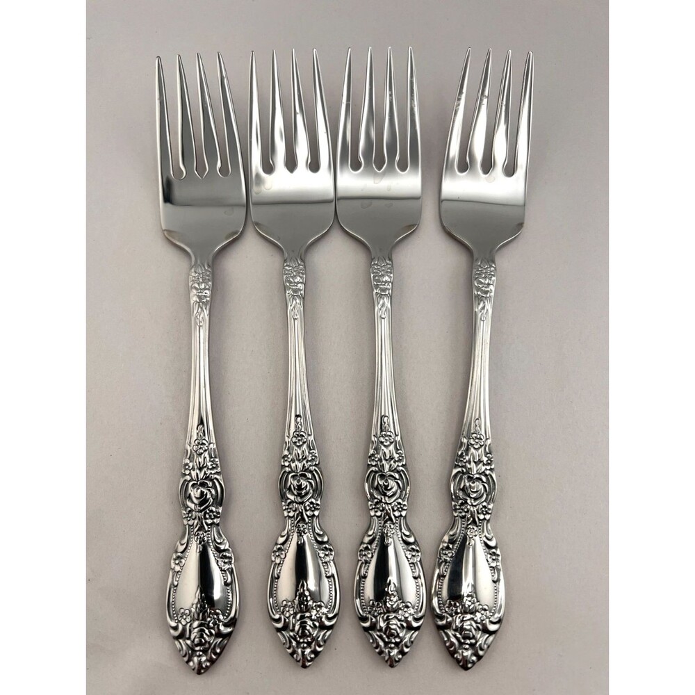 Oneida WORDSWORTH 4pc Salad Forks Set 18/0 Stainless Flatware Silverware Floral